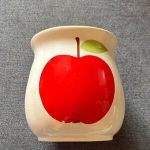 Cream Ceramic Jar with Red Apple Graphic